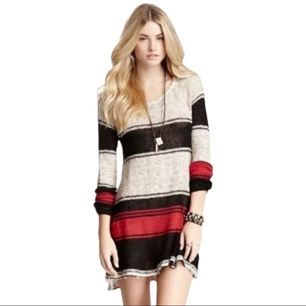 Free People Block‎ of Stripes Knit Tunic Pullover Sweater Dress Whimsigoth Small